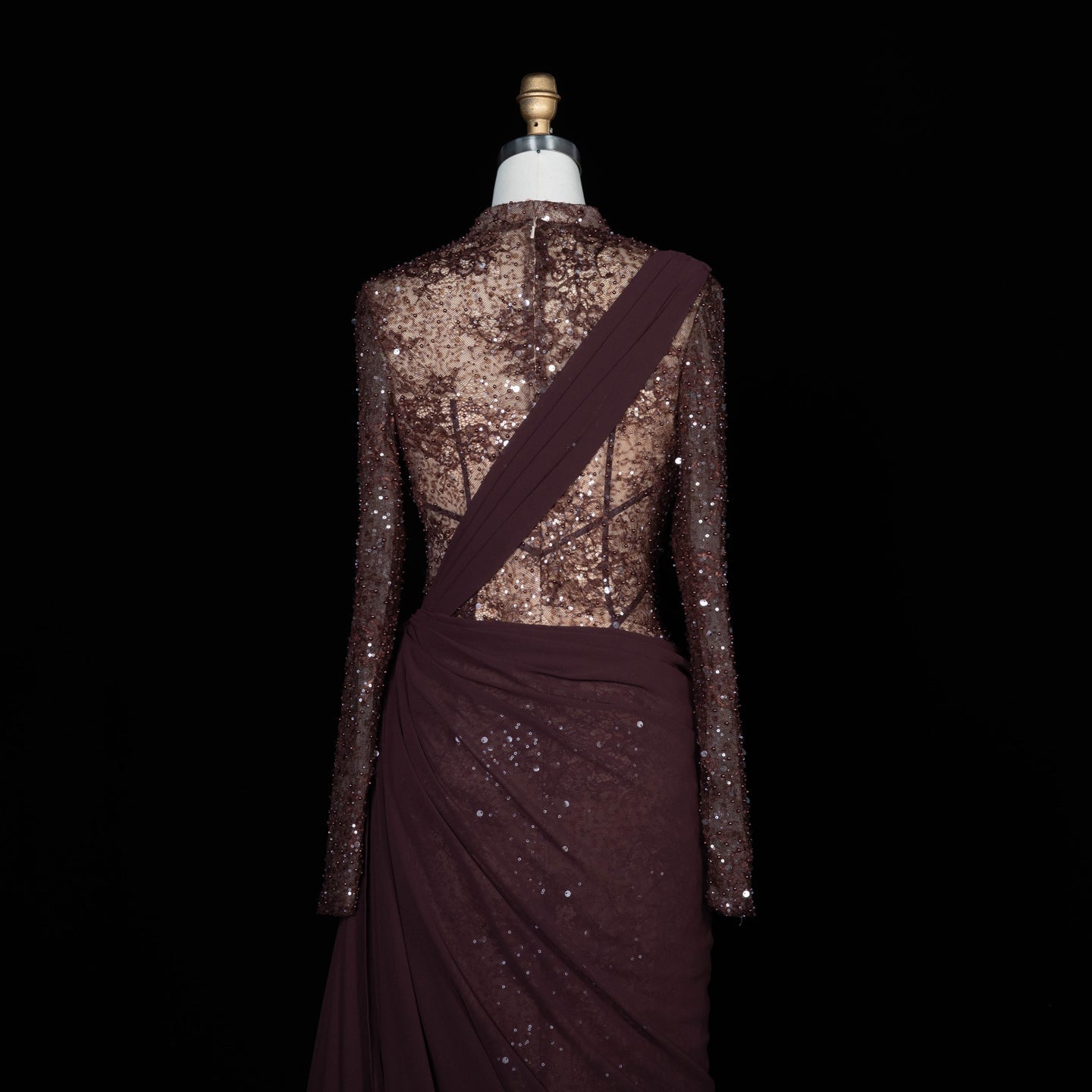 Periwinkle Lace High Neck Long Sleeve Mermaid Violet Evening Dress SF429 Sheer Fairy