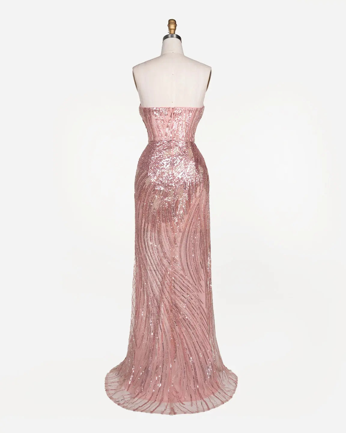 Pink Sequin Floral Strapless Evening Gown ST106 Sheer Fairy