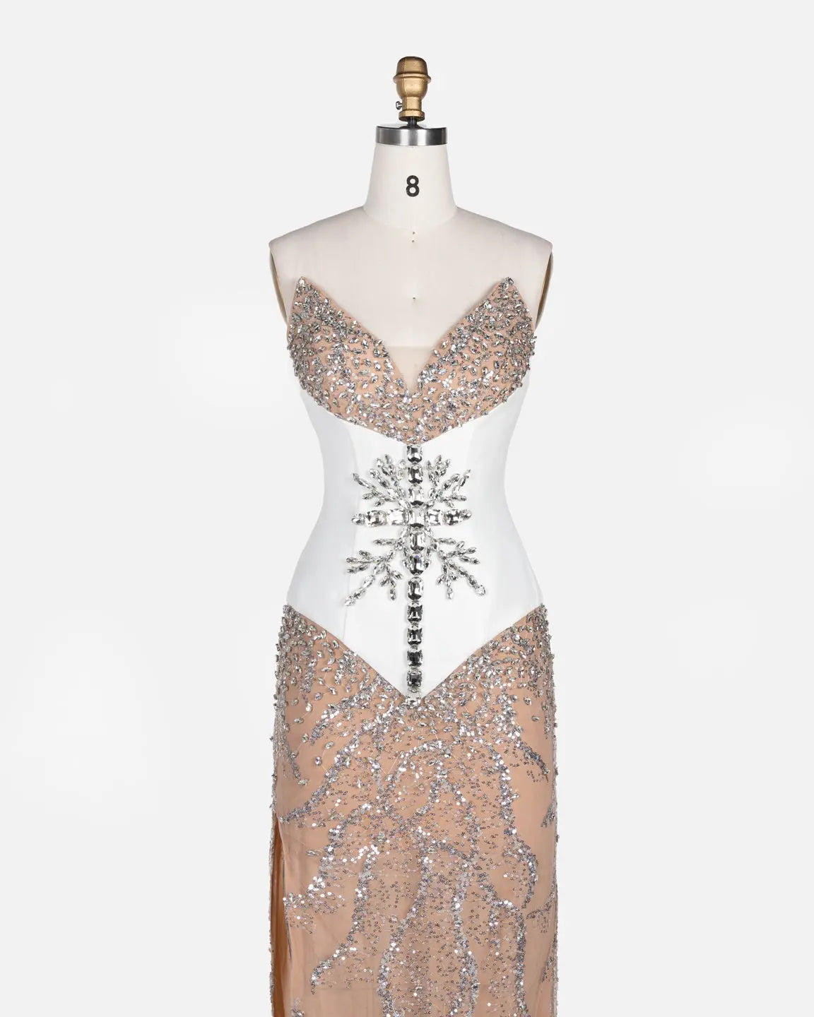 White Nude Sequin Diamond Formal Evening Dress ST107 Sheer Fairy