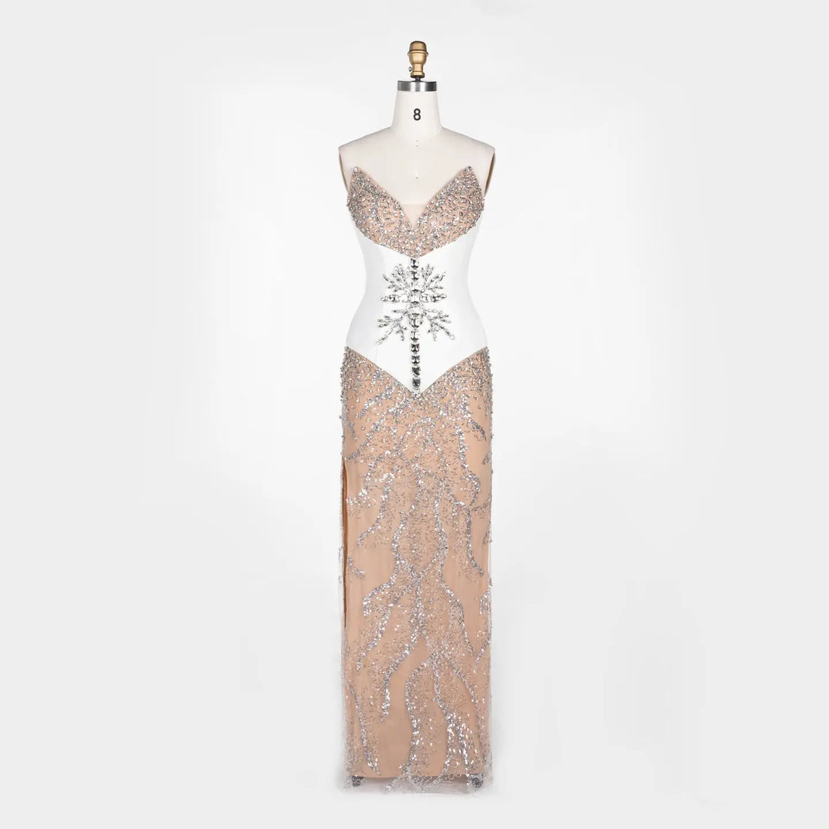 White Nude Sequin Diamond Formal Evening Dress ST107 Sheer Fairy