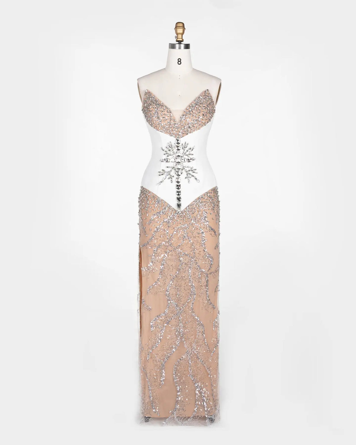White Nude Sequin Diamond Formal Evening Dress ST107 Sheer Fairy
