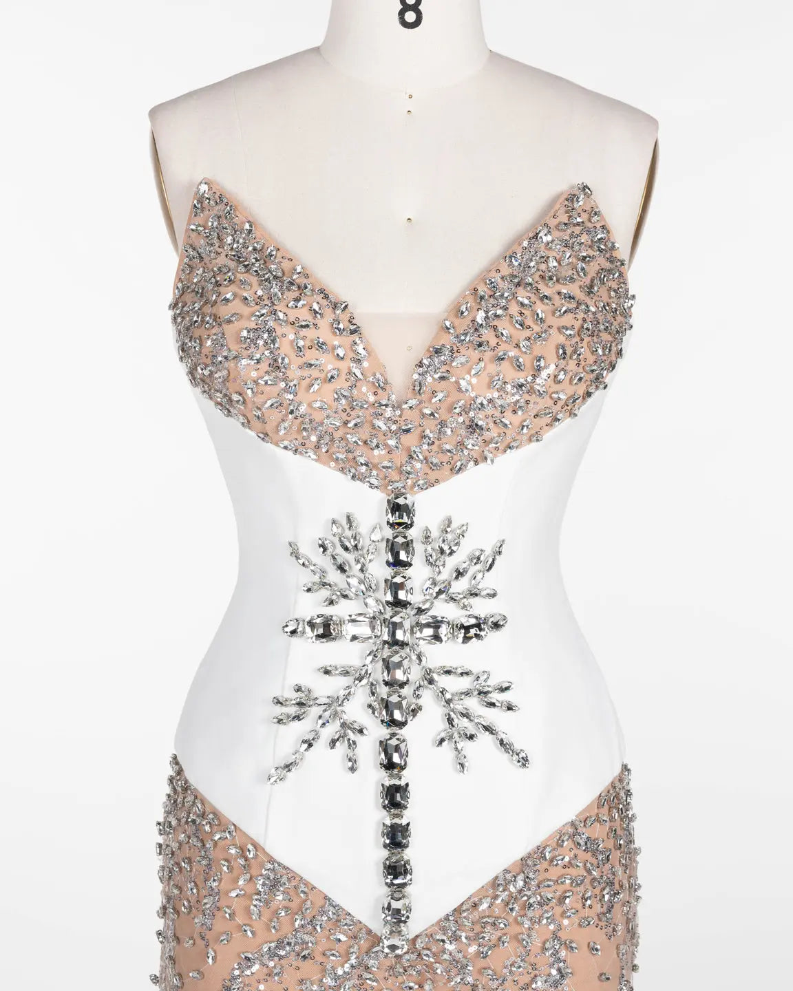 White Nude Sequin Diamond Formal Evening Dress ST107 Sheer Fairy