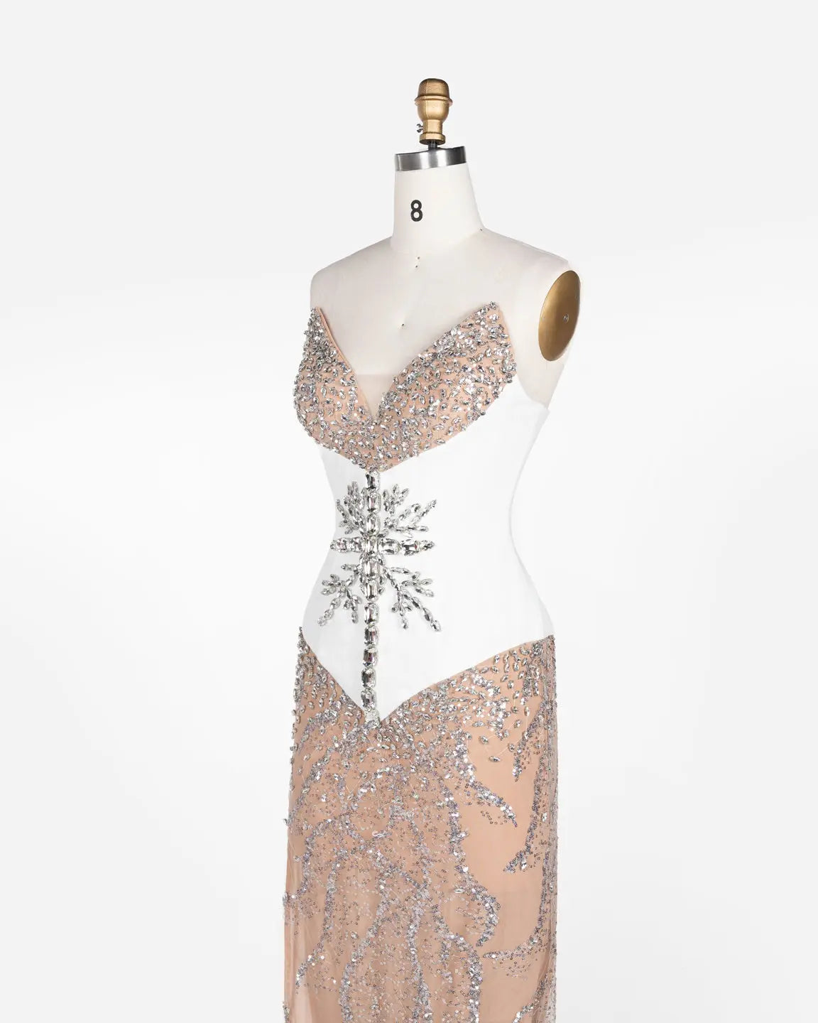 White Nude Sequin Diamond Formal Evening Dress ST107 Sheer Fairy