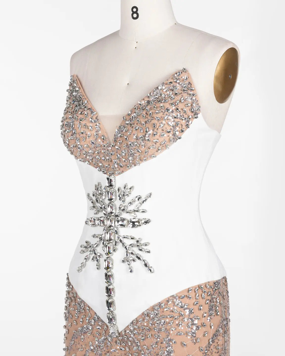 White Nude Sequin Diamond Formal Evening Dress ST107 Sheer Fairy