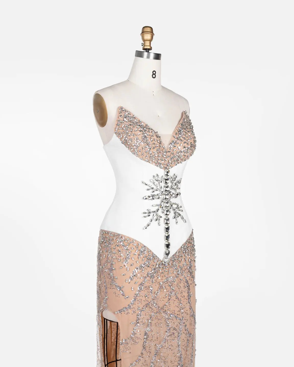 White Nude Sequin Diamond Formal Evening Dress ST107 Sheer Fairy