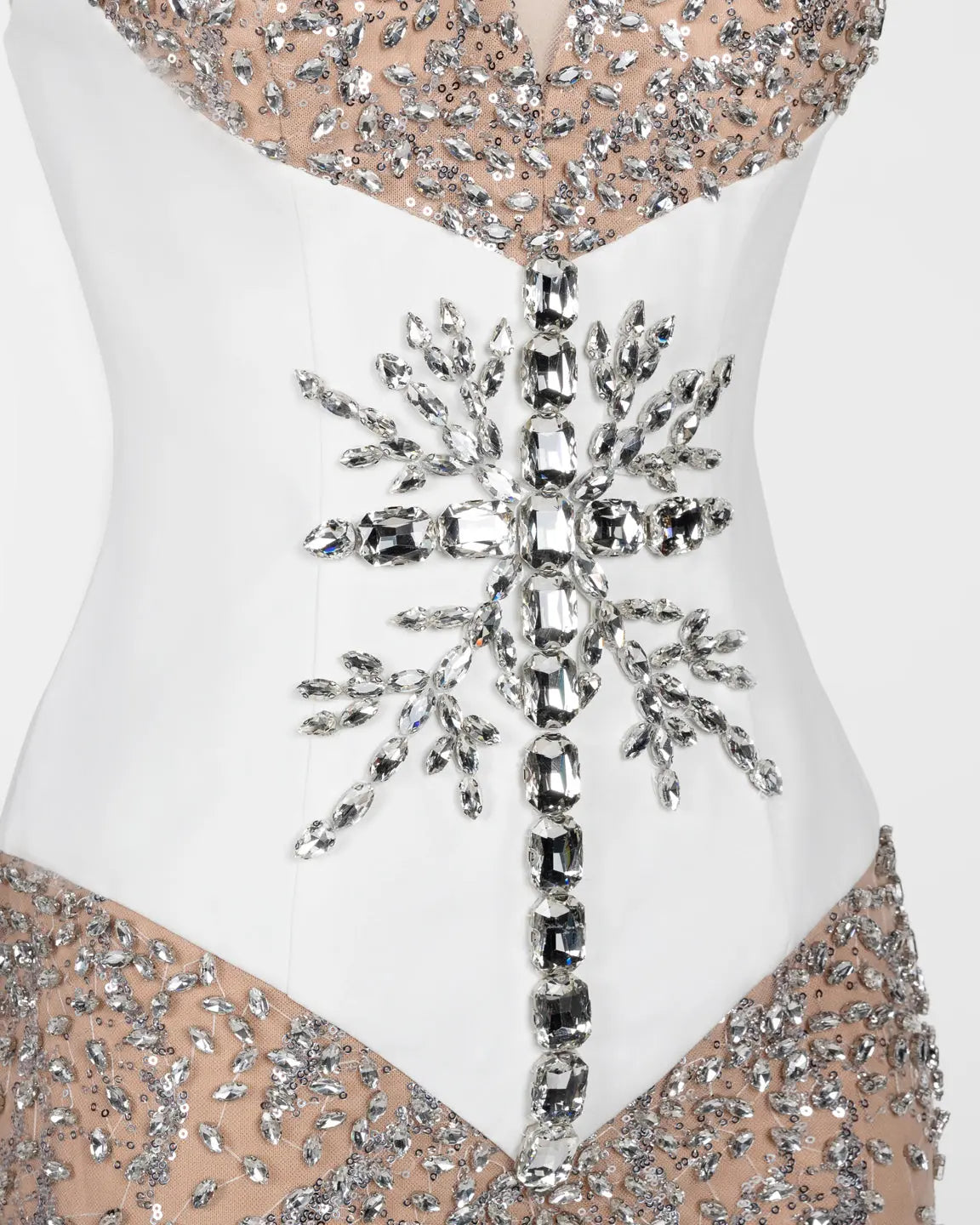 White Nude Sequin Diamond Formal Evening Dress ST107 Sheer Fairy