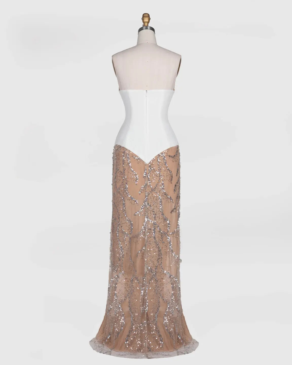White Nude Sequin Diamond Formal Evening Dress ST107 Sheer Fairy