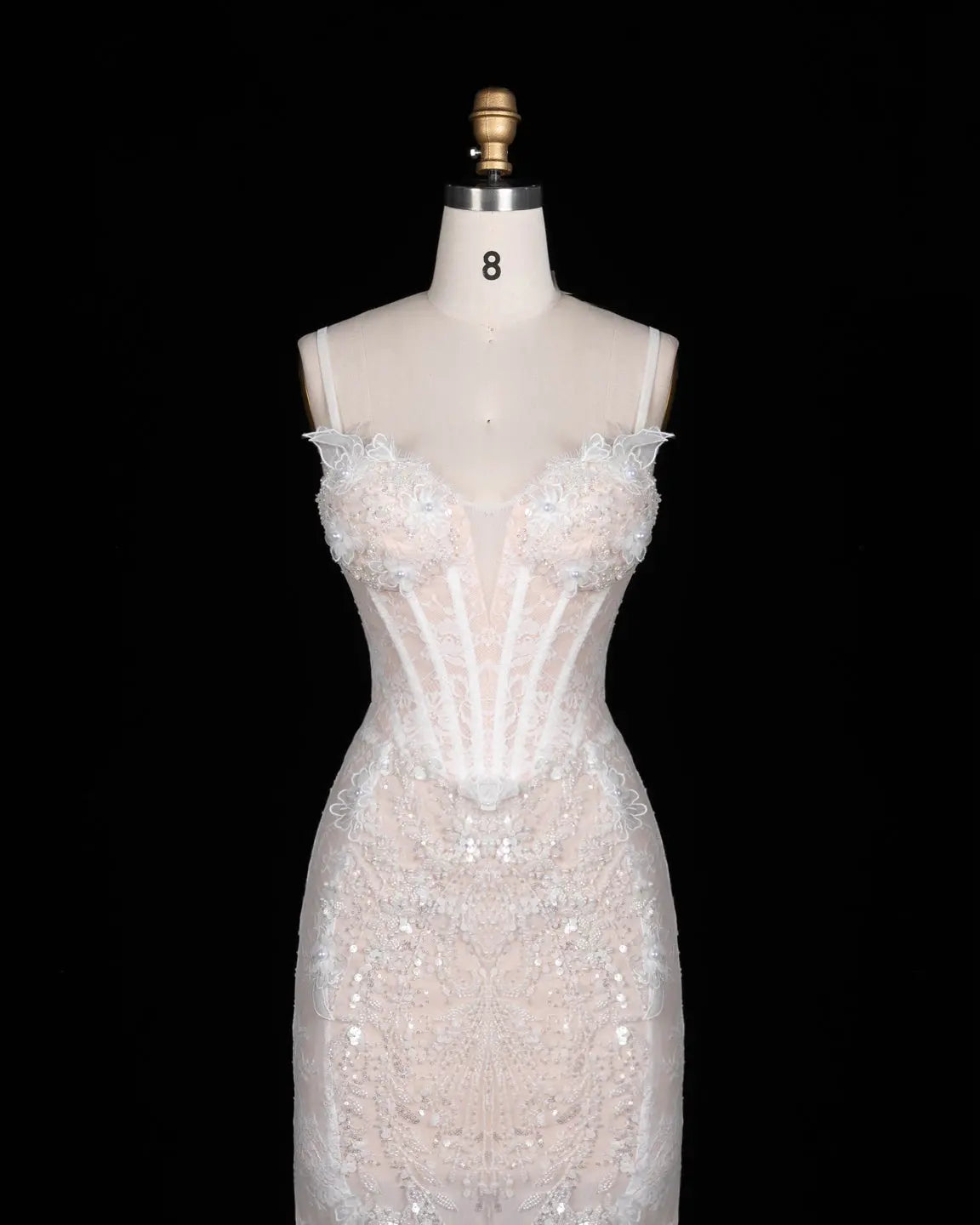 White Floral Applique Corset Evening Gown ST104 Sheer Fairy