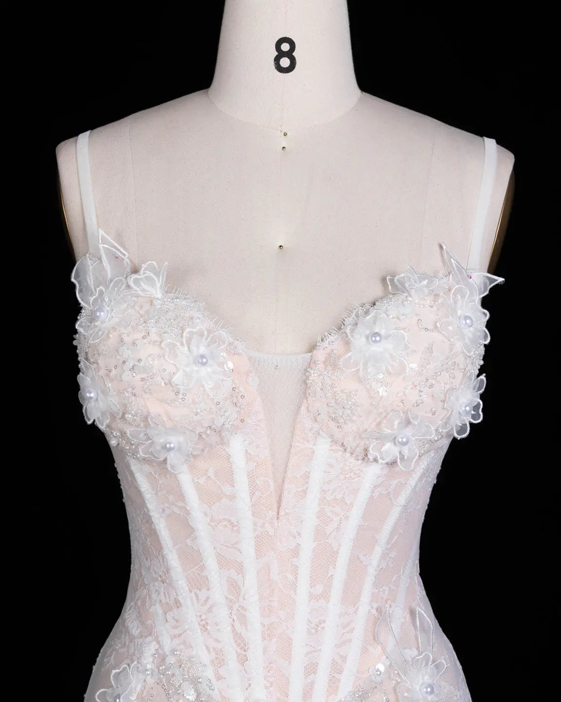 White Floral Applique Corset Evening Gown ST104 Sheer Fairy