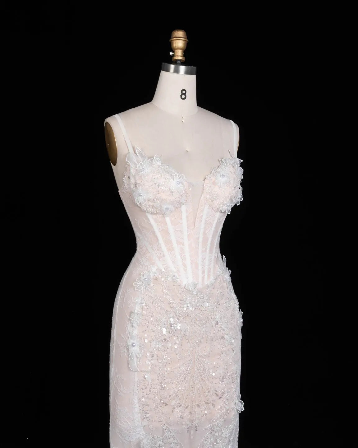 White Floral Applique Corset Evening Gown ST104 Sheer Fairy