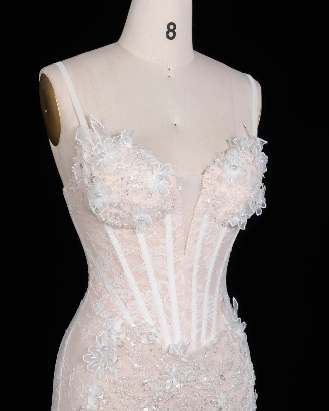 White Floral Applique Corset Evening Gown ST104 Sheer Fairy