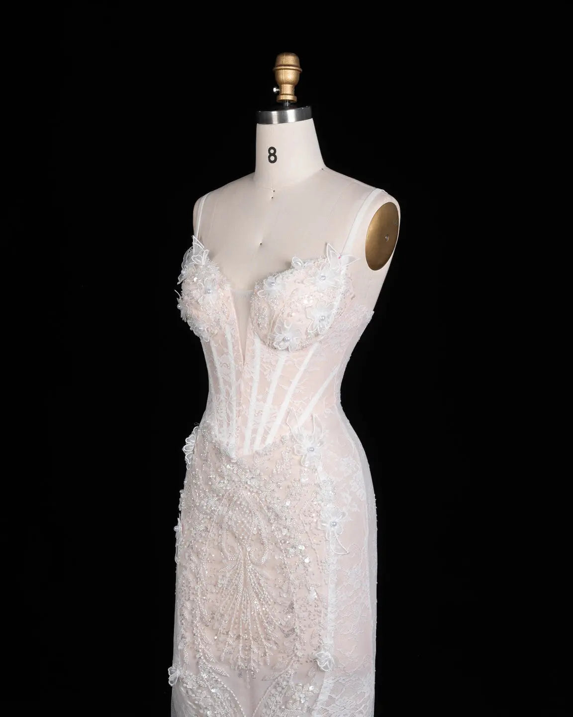 White Floral Applique Corset Evening Gown ST104 Sheer Fairy