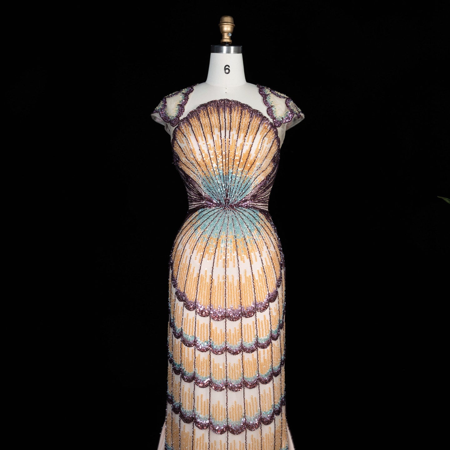 Strapless Ombre Scallop Beaded Mermaid Evening Gown with Train SS656 Sheer Fairy
