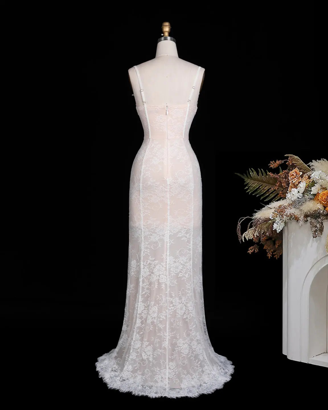 White Floral Applique Corset Evening Gown ST104 Sheer Fairy