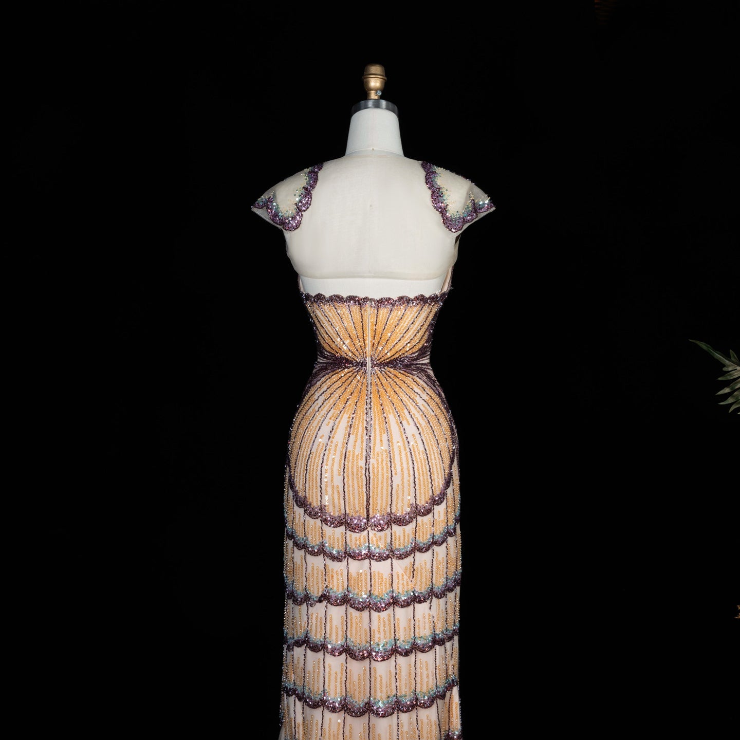 Strapless Ombre Scallop Beaded Mermaid Evening Gown with Train SS656 Sheer Fairy