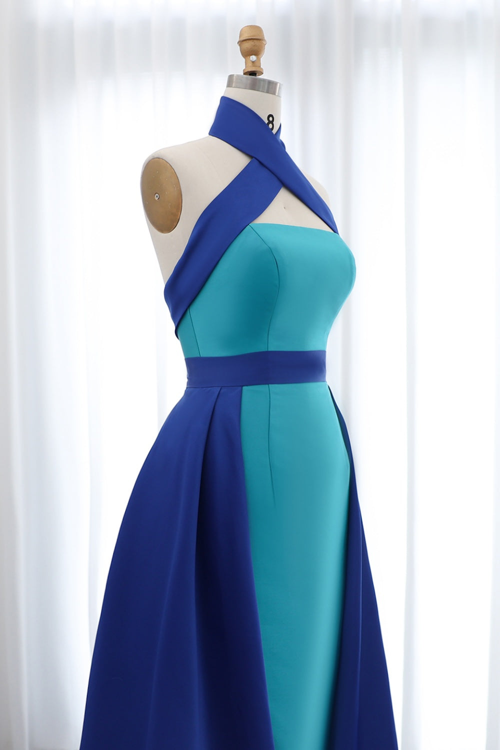 Royal Blue Criss Cross Halter Evening Dress with Overskirt SF012 Sheer Fairy