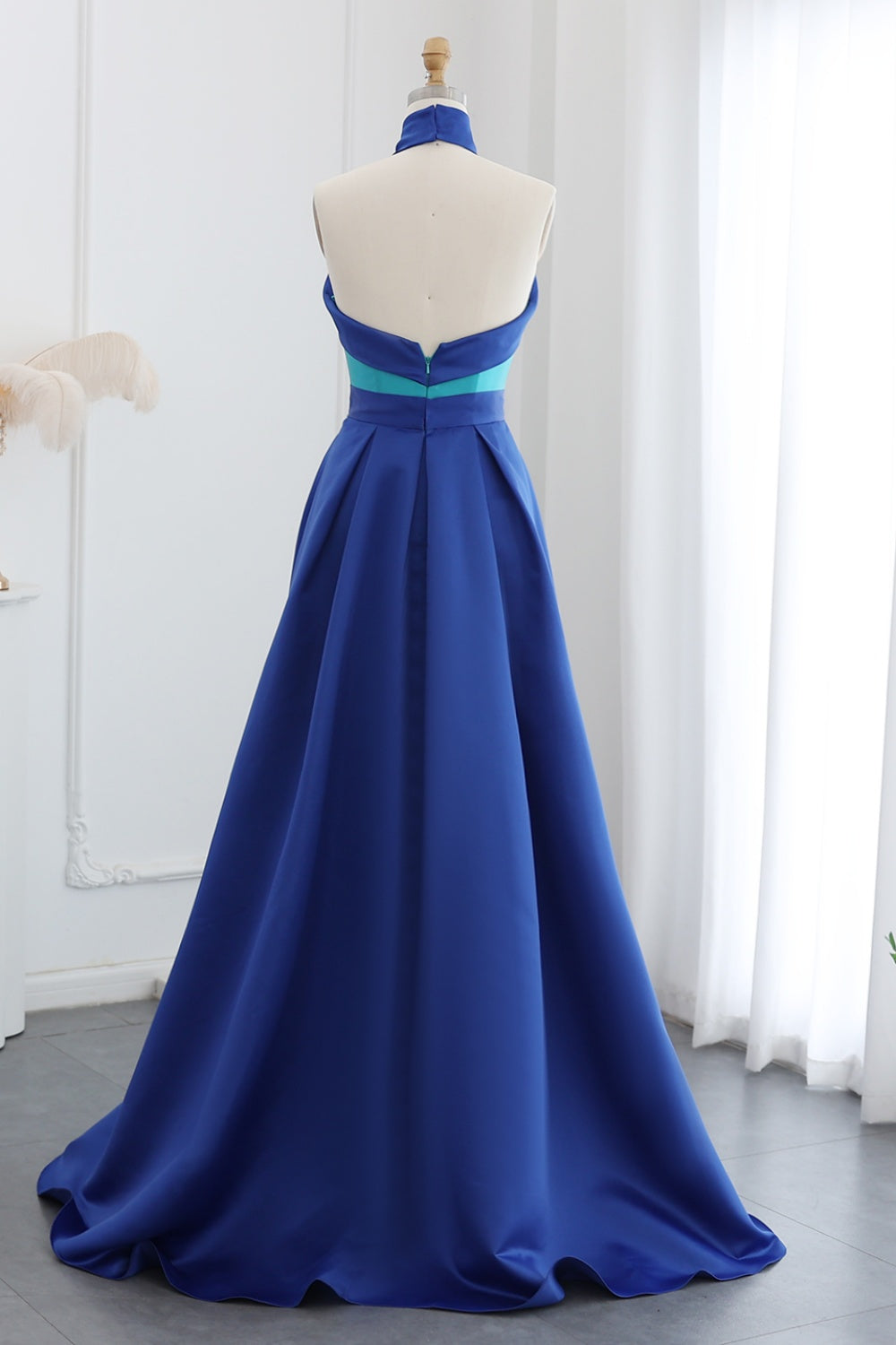 Royal Blue Criss Cross Halter Evening Dress with Overskirt SF012 Sheer Fairy