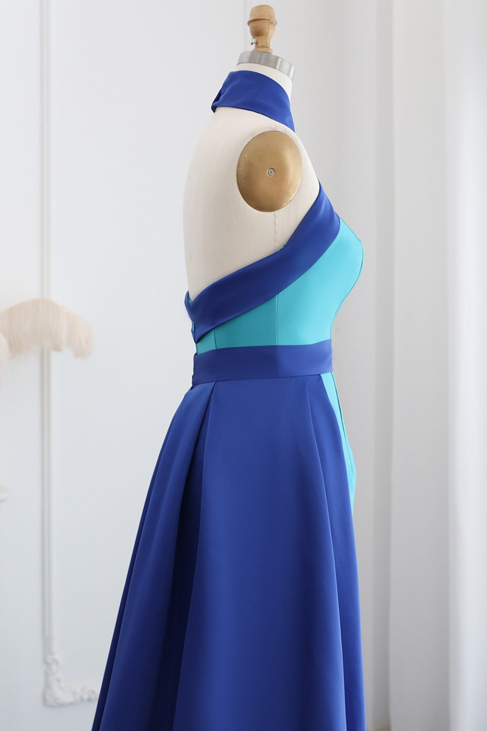 Royal Blue Criss Cross Halter Evening Dress with Overskirt SF012 Sheer Fairy