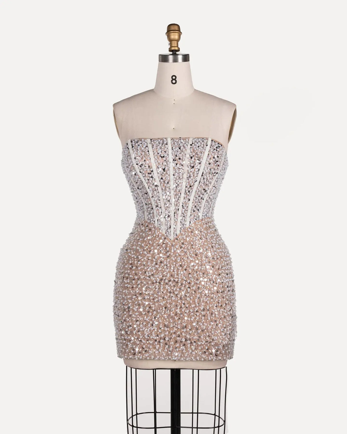 Champagne Pearl Beaded Strapless Mini Dress ST110 Sheer Fairy