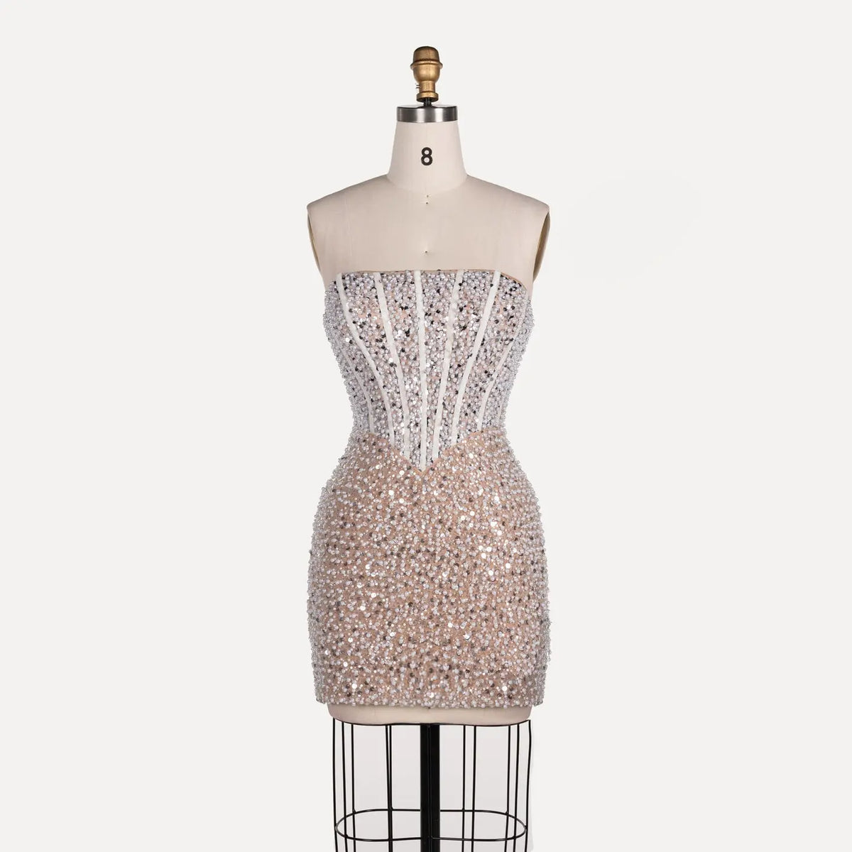 Champagne Pearl Beaded Strapless Mini Dress ST110 Sheer Fairy