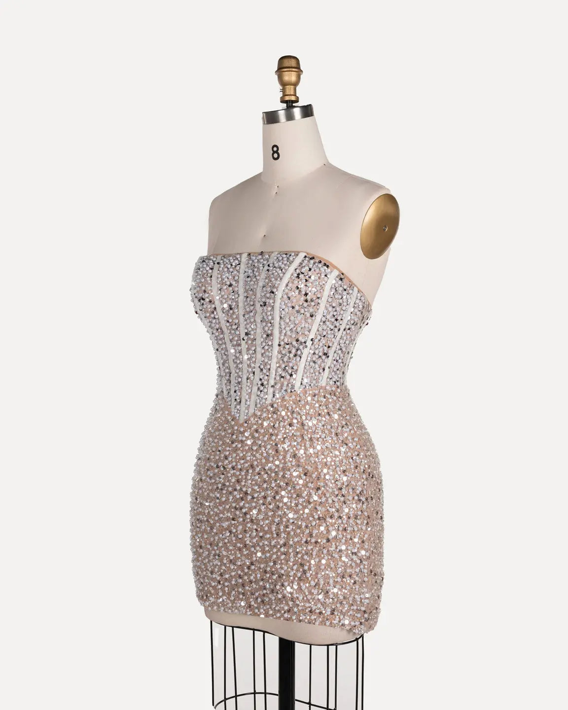 Champagne Pearl Beaded Strapless Mini Dress ST110 Sheer Fairy