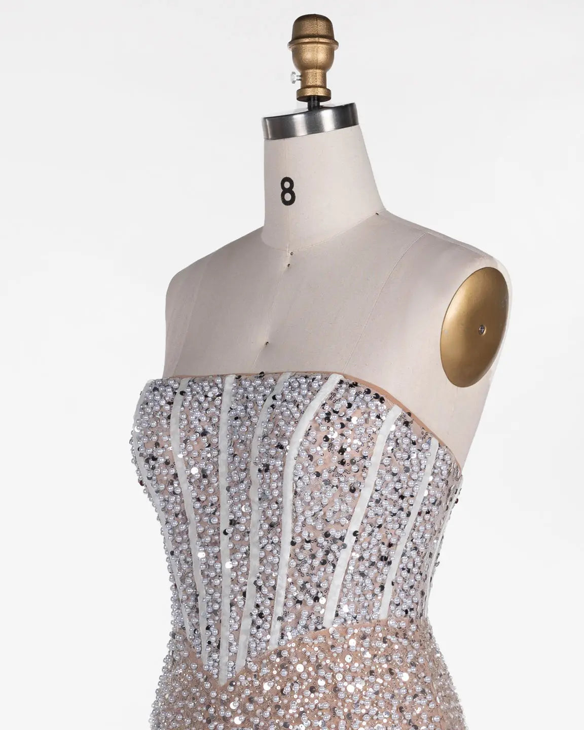 Champagne Pearl Beaded Strapless Mini Dress ST110 Sheer Fairy