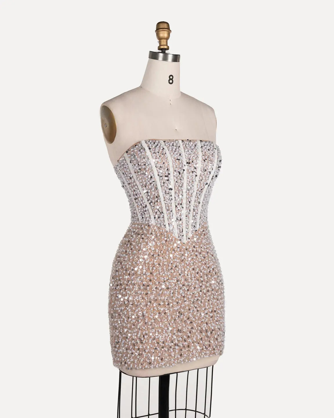 Champagne Pearl Beaded Strapless Mini Dress ST110 Sheer Fairy