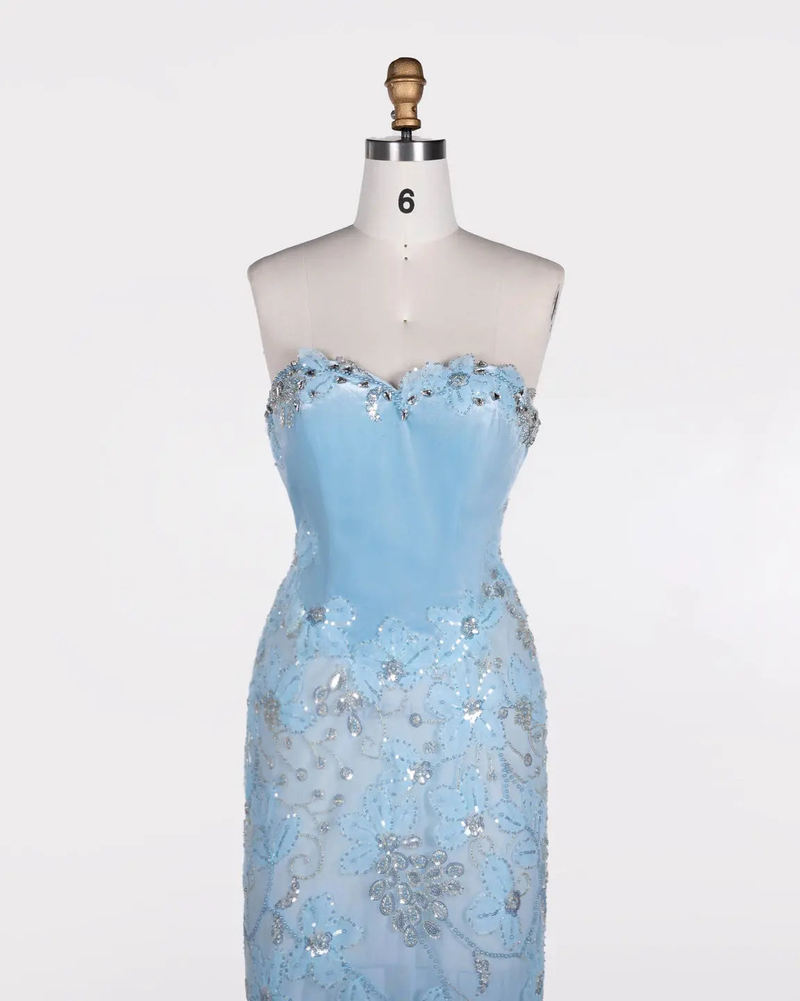 Blue Floral Sequin Strapless Evening Gown ST108 Sheer Fairy