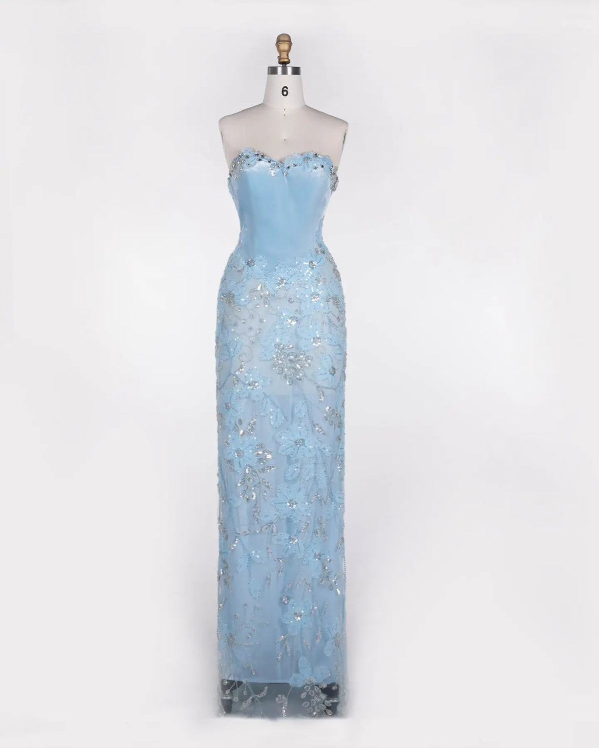 Blue Floral Sequin Strapless Evening Gown ST108 Sheer Fairy