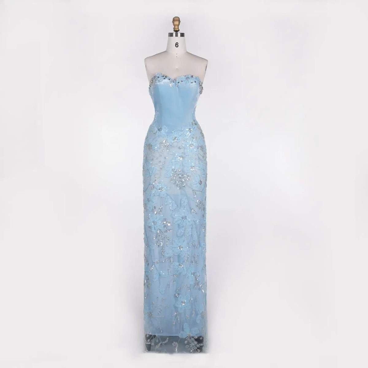 Blue Floral Sequin Strapless Evening Gown ST108 Sheer Fairy