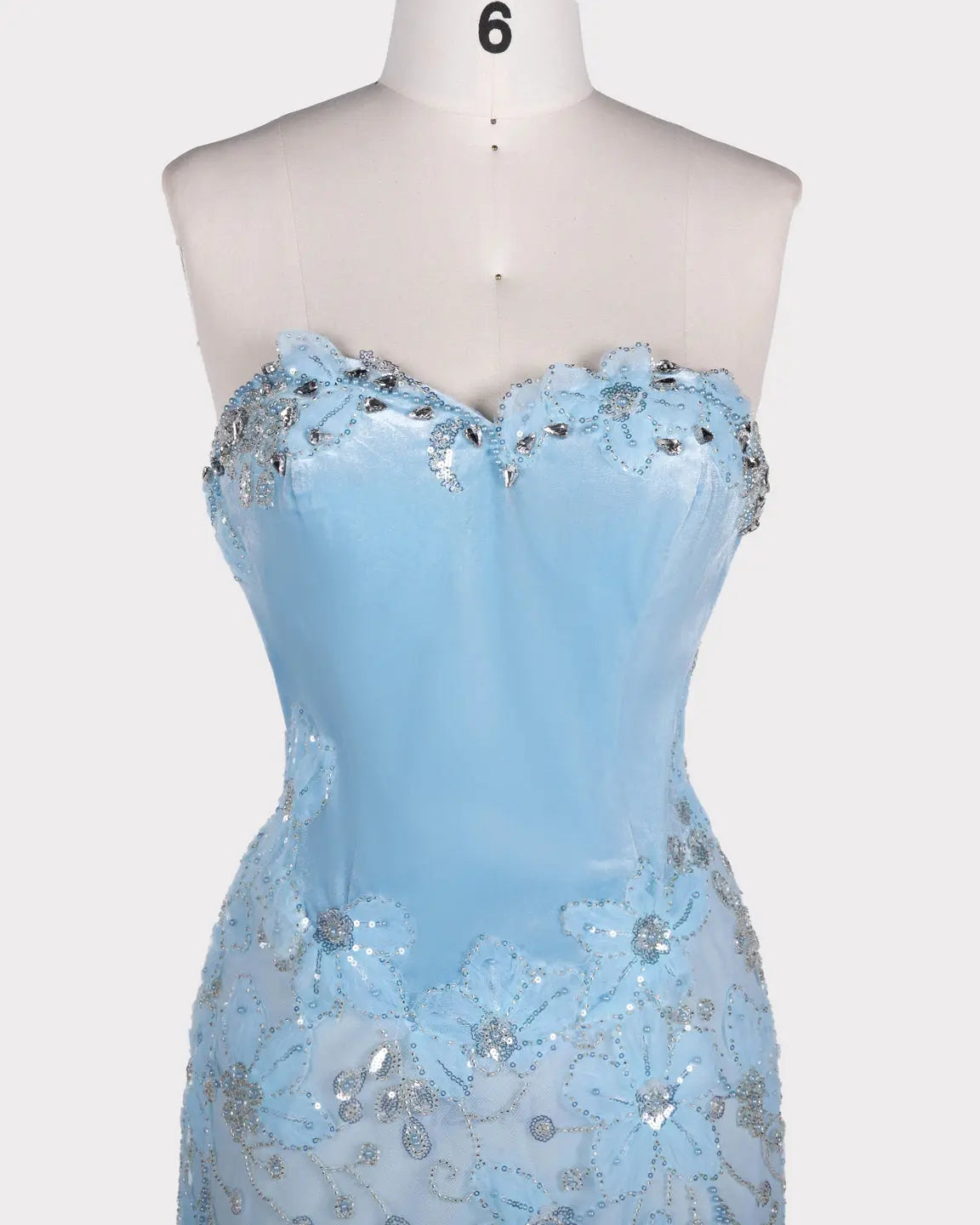 Blue Floral Sequin Strapless Evening Gown ST108 Sheer Fairy