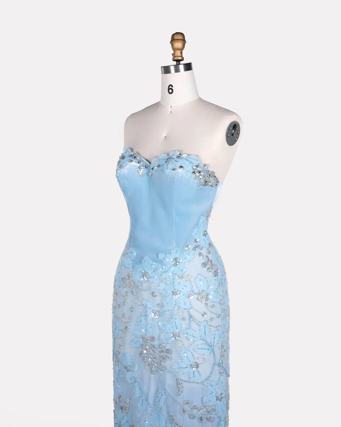 Blue Floral Sequin Strapless Evening Gown ST108 Sheer Fairy