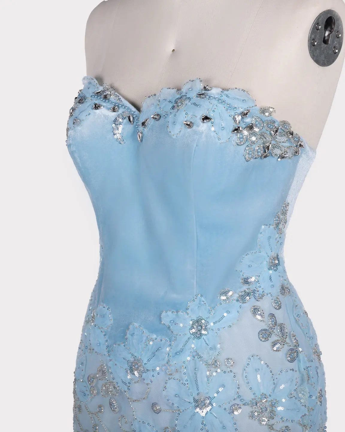 Blue Floral Sequin Strapless Evening Gown ST108 Sheer Fairy