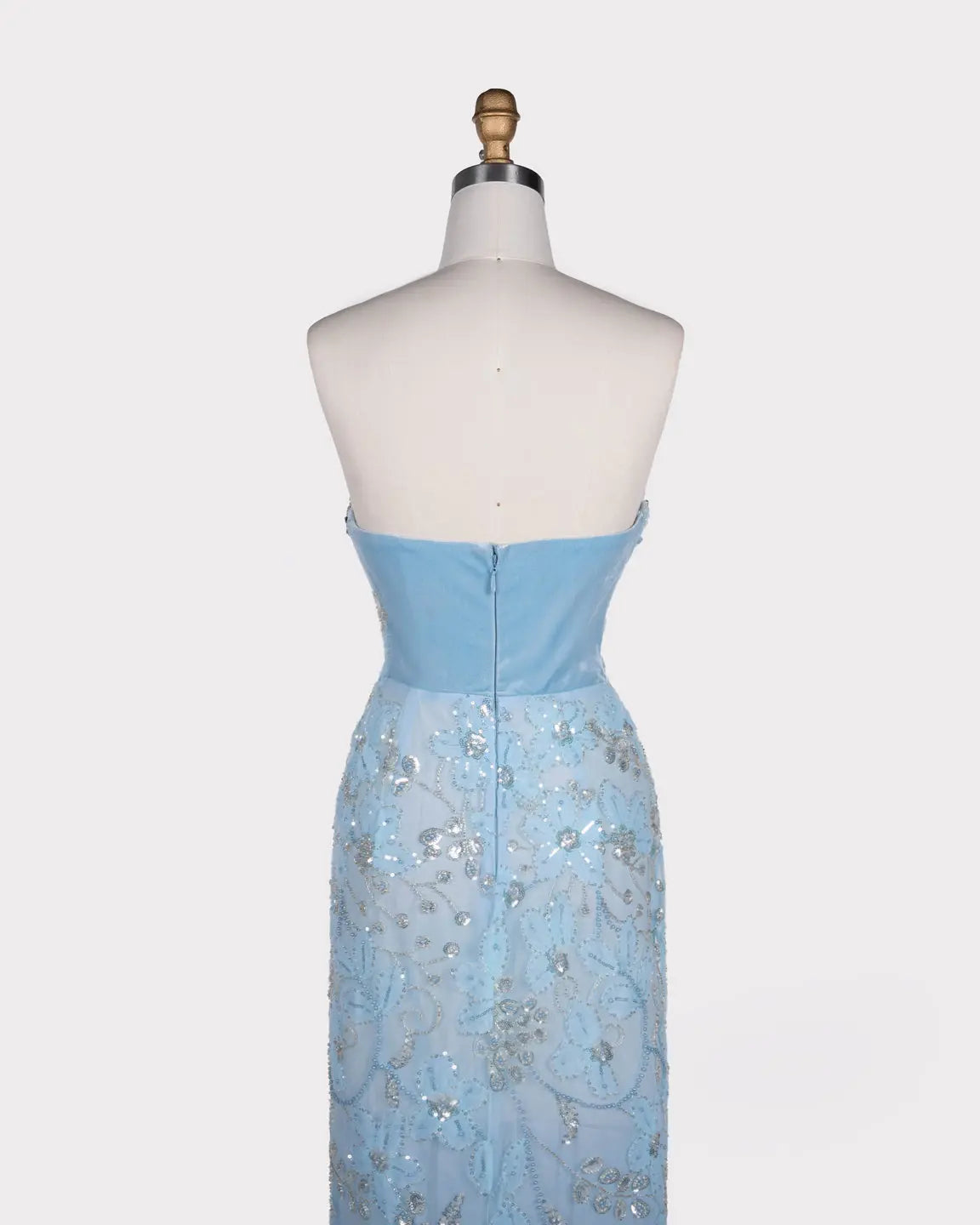 Blue Floral Sequin Strapless Evening Gown ST108 Sheer Fairy
