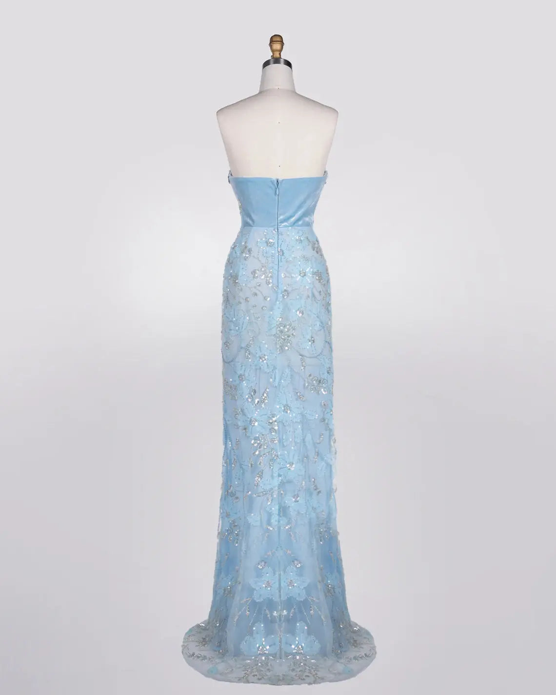 Blue Floral Sequin Strapless Evening Gown ST108 Sheer Fairy
