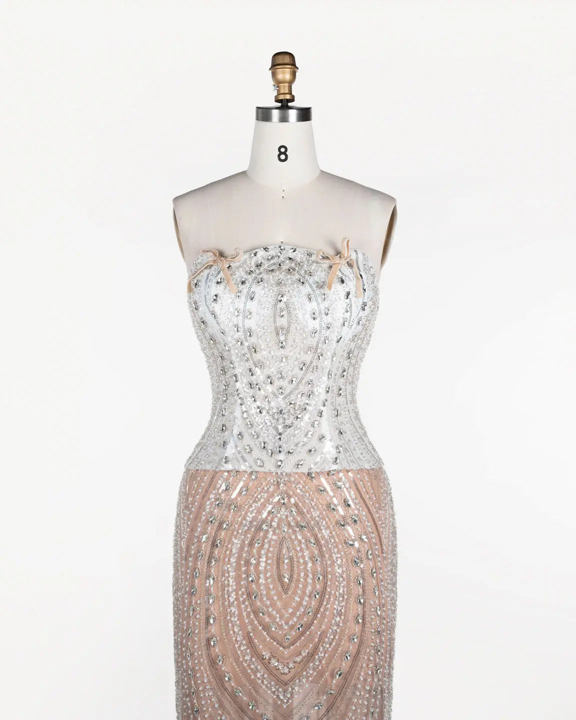 White Nude Beaded Corset Strapless Evening Dress ST111 Sheer Fairy