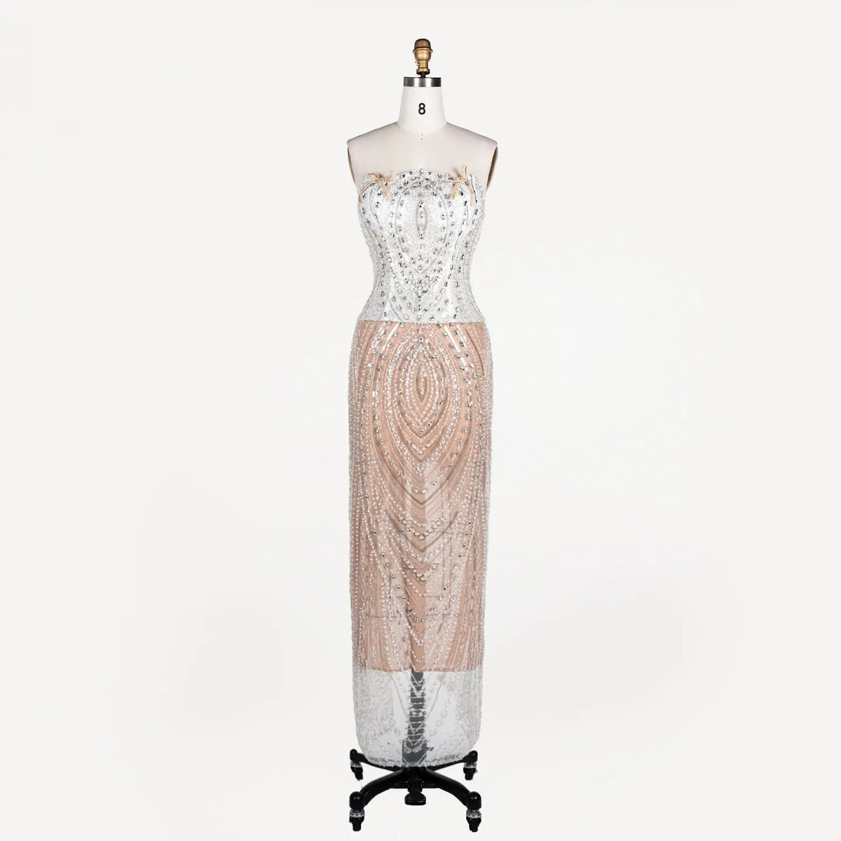White Nude Beaded Corset Strapless Evening Dress ST111 Sheer Fairy