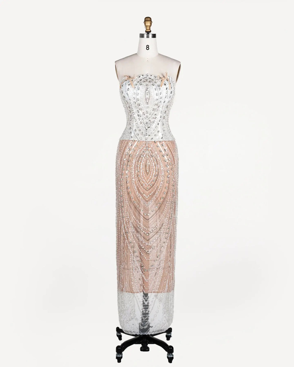 White Nude Beaded Corset Strapless Evening Dress ST111 Sheer Fairy