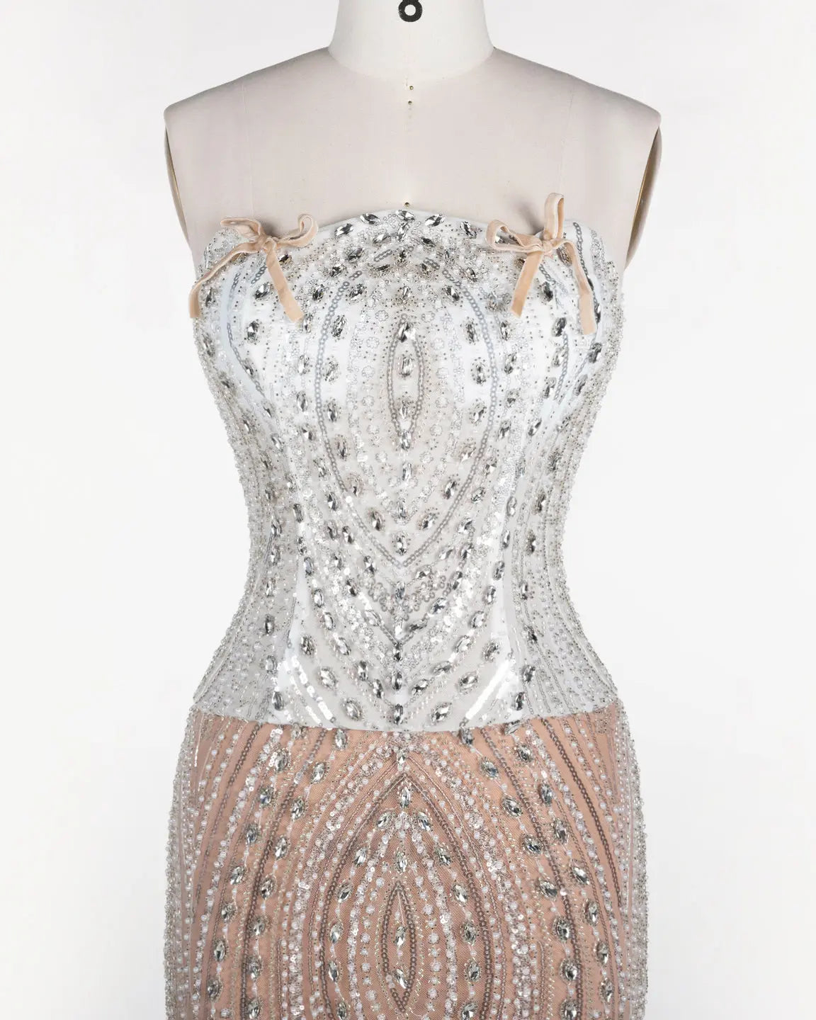 White Nude Beaded Corset Strapless Evening Dress ST111 Sheer Fairy