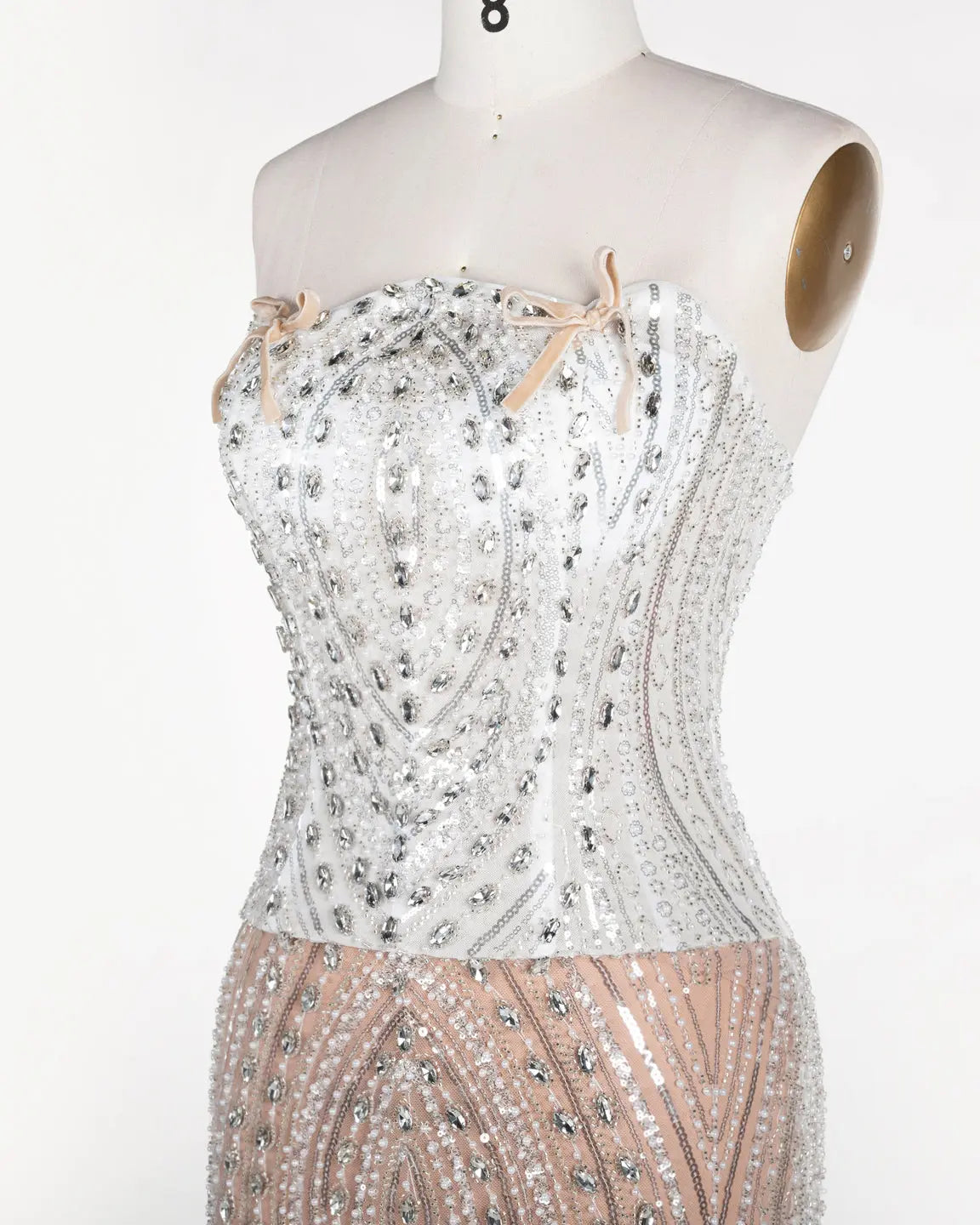 White Nude Beaded Corset Strapless Evening Dress ST111 Sheer Fairy