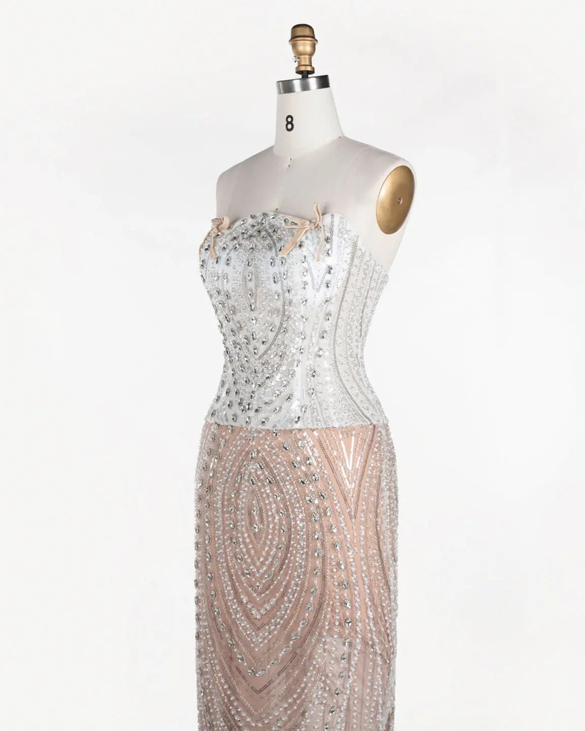 White Nude Beaded Corset Strapless Evening Dress ST111 Sheer Fairy