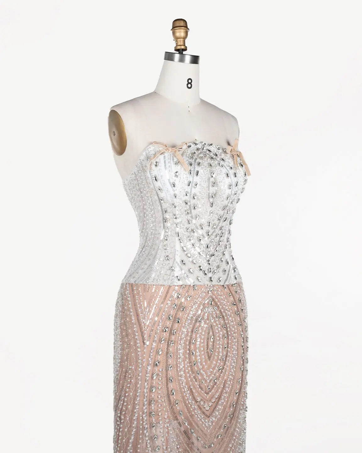 White Nude Beaded Corset Strapless Evening Dress ST111 Sheer Fairy
