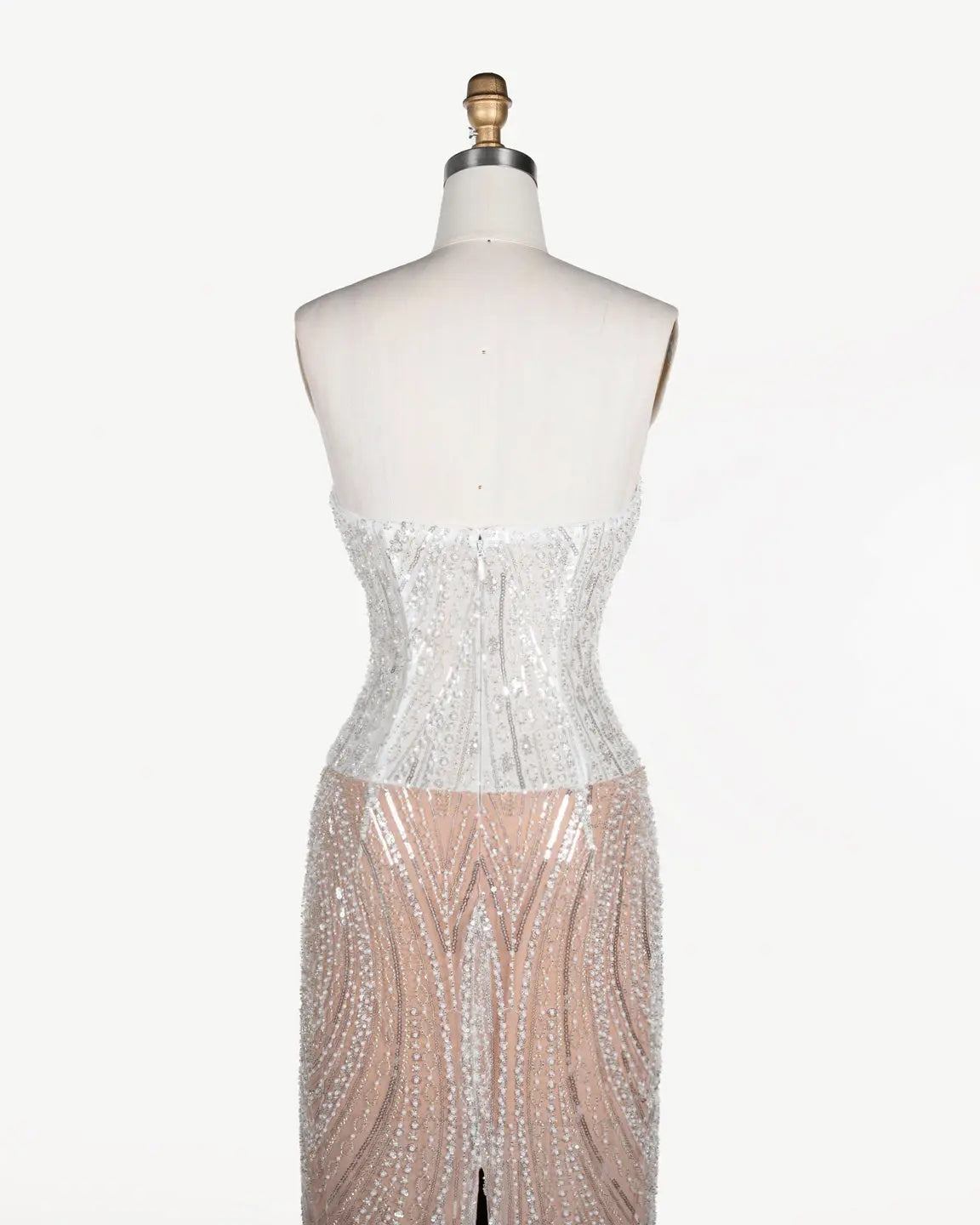 White Nude Beaded Corset Strapless Evening Dress ST111 Sheer Fairy