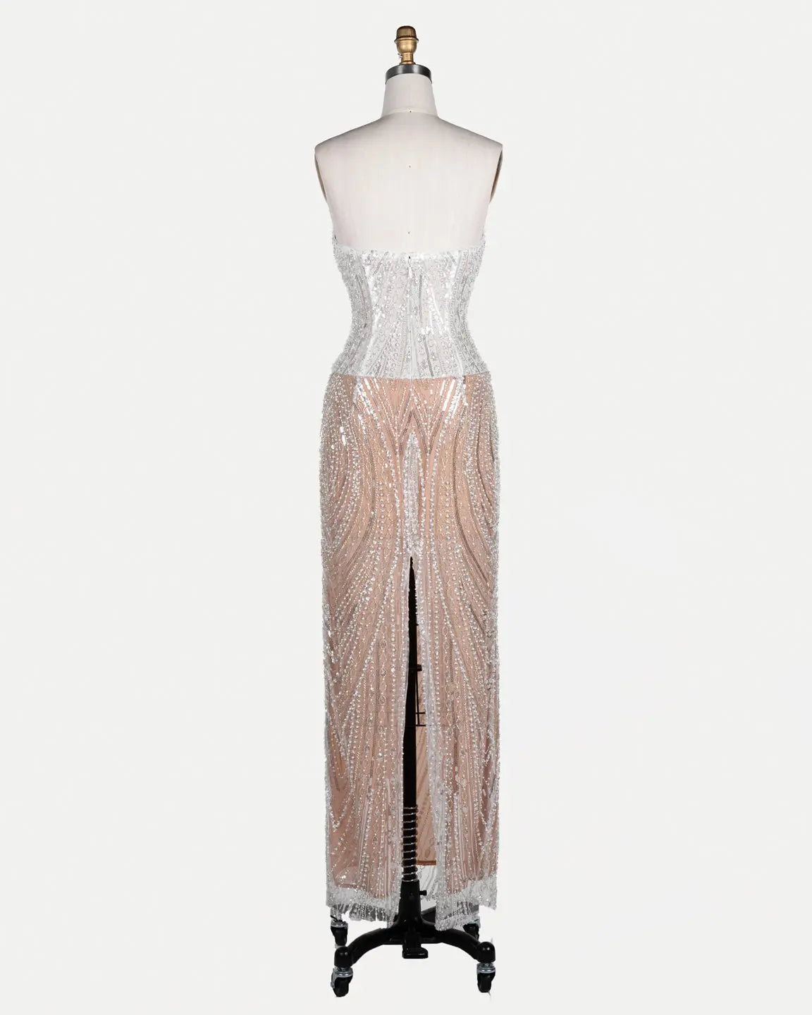 White Nude Beaded Corset Strapless Evening Dress ST111 Sheer Fairy