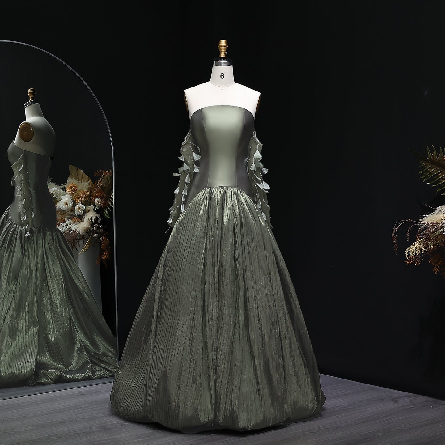 Luxury Green Strapless Off-Shoulder Evening Dress SF211