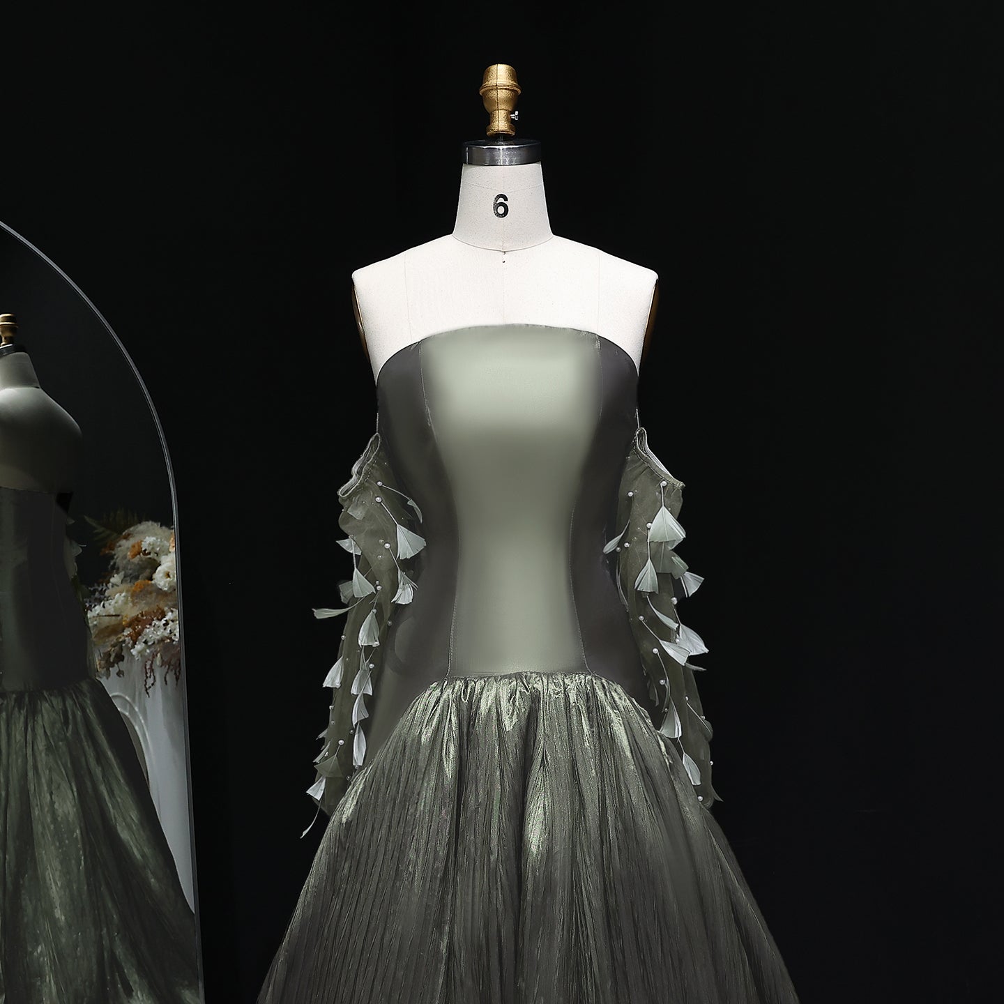 Luxury Green Strapless Off-Shoulder Evening Dress SF211