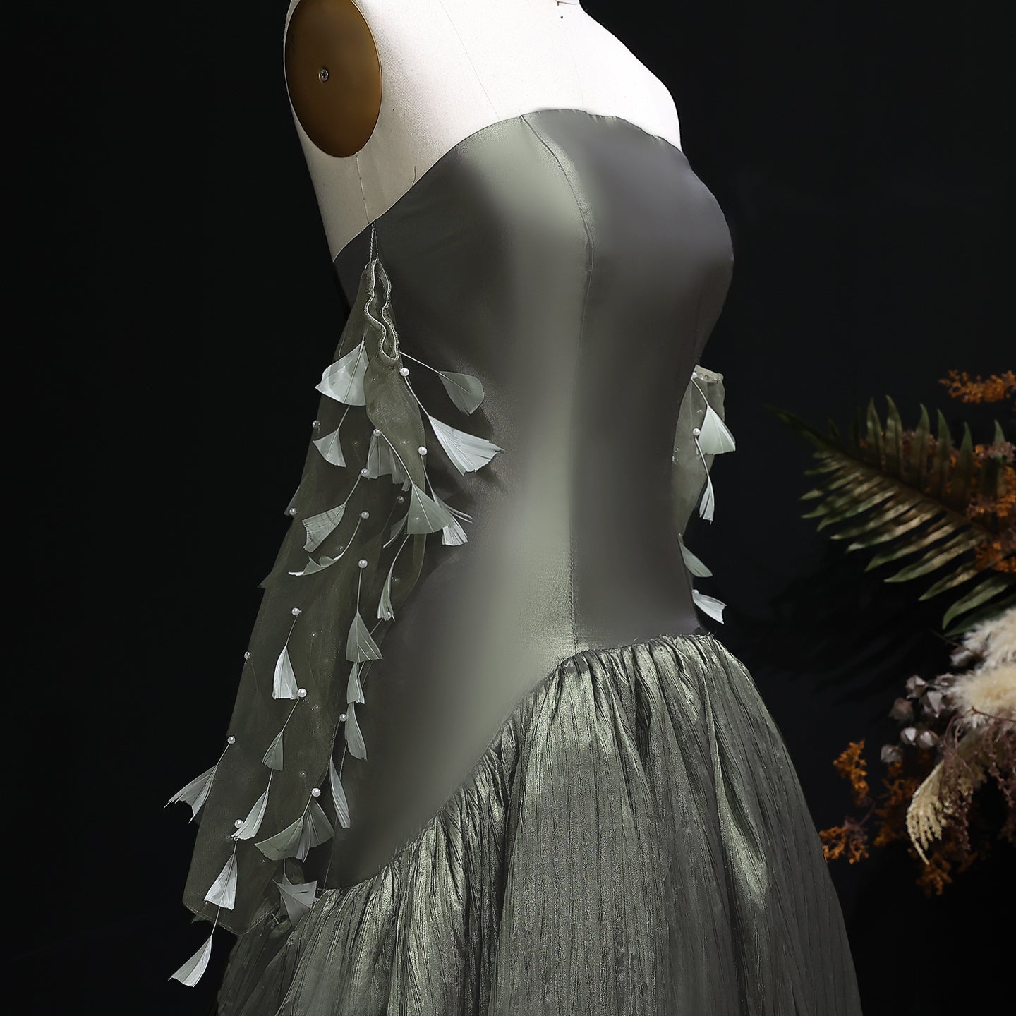 Luxury Green Strapless Off-Shoulder Evening Dress SF211