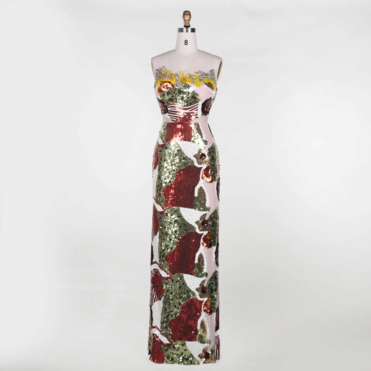Multicolored Sequin Strapless Column Gown ST112 Sheer Fairy