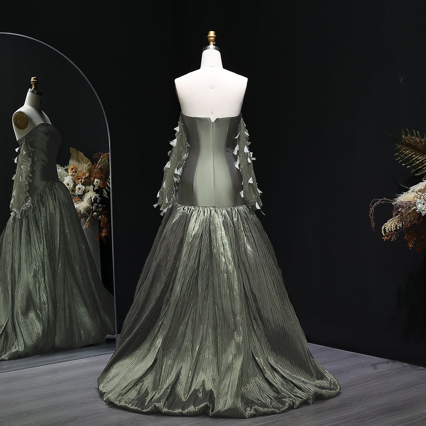 Luxury Green Strapless Off-Shoulder Evening Dress SF211