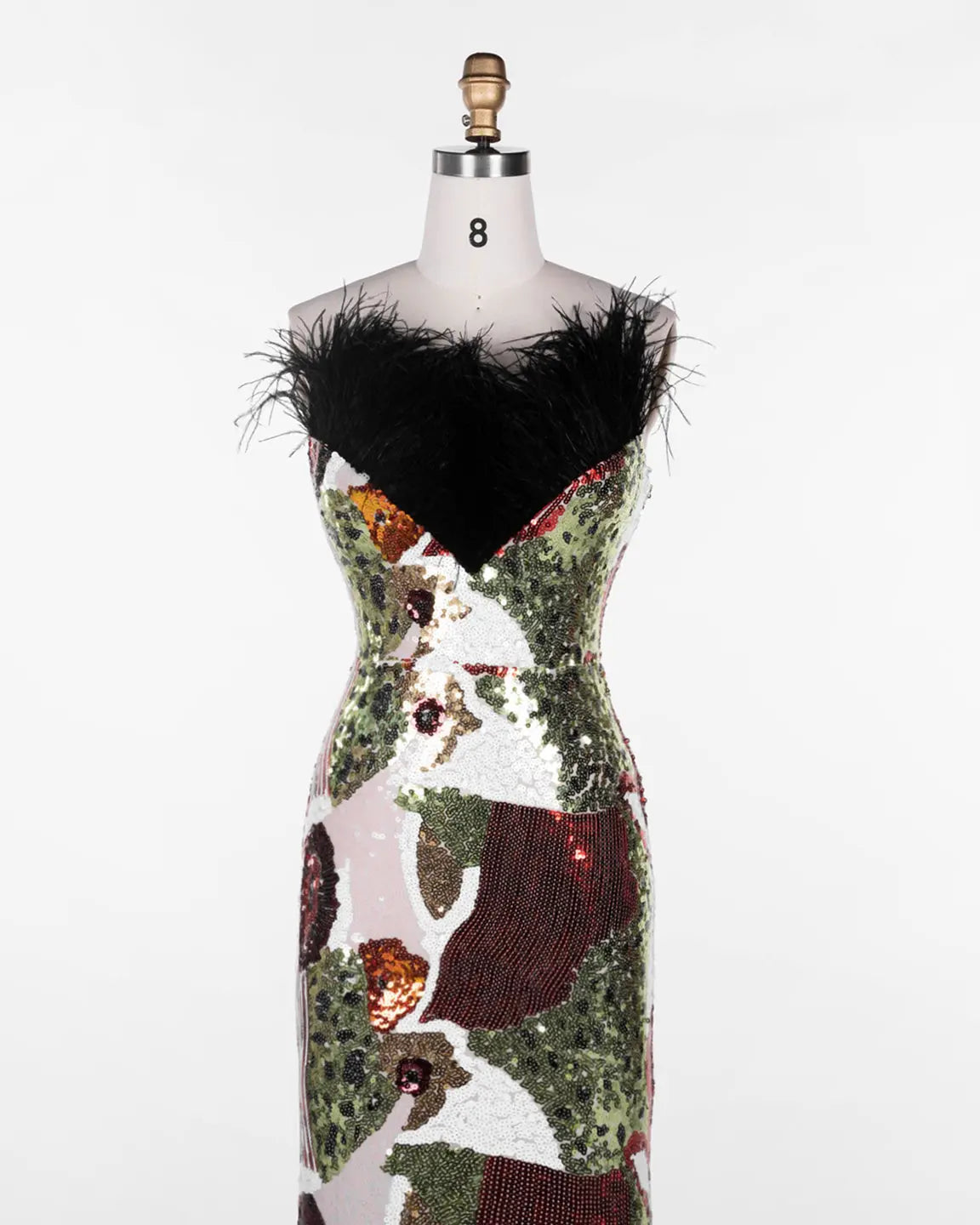 Multicolored Feather Sequin Strapless Gown ST113 Sheer Fairy